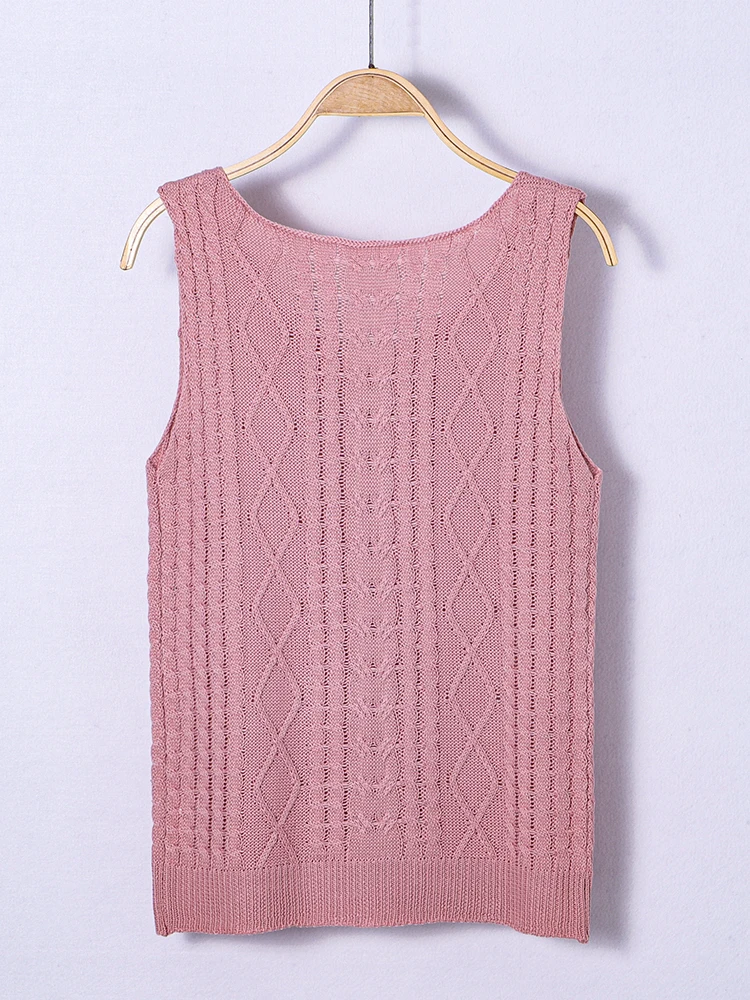 Women's Summer Elegantly V-Neck Knit Vest Solid Top Diamond Twist Wear Casual Fashion Knitted Vest