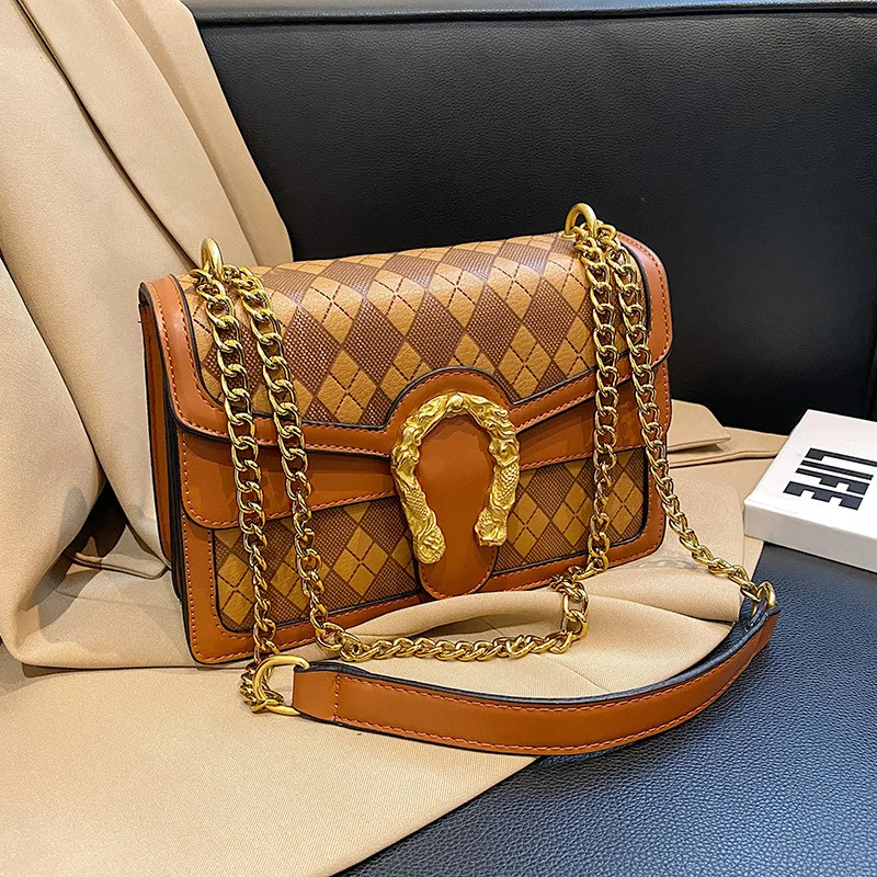 

New Arrival Quilted Chain Shoulder Bag for Women, Color Block Small Square Crossbody Purse, High-End Texture Minimalist Design