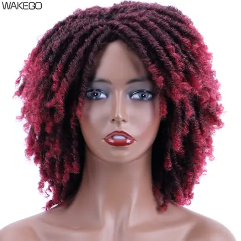 Faux Locs Wig Cosplay wig Short Burgundy Blonde Red Gray Mix Green Purple Wear and Go Crochet Braided Locs Curly Dreadlock Wig