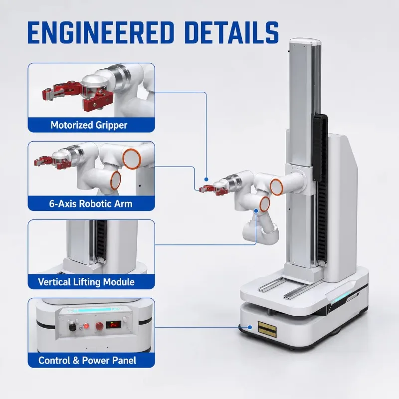 Industrial Mobile Robotic Arm | 6-Axis Collaborative, 3D Vision Guidance, Navigation, ROS Compatible  Mobile Chassis
