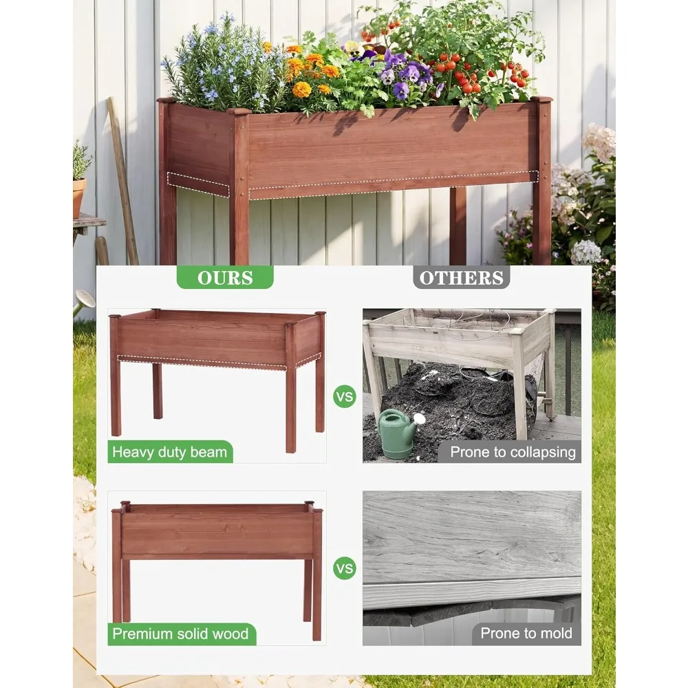 

Raised Garden Bed with Legs, 48x24x30'', Outdoor Wood Elevated Planter Box, Thick Legs, w/Liner, Customized