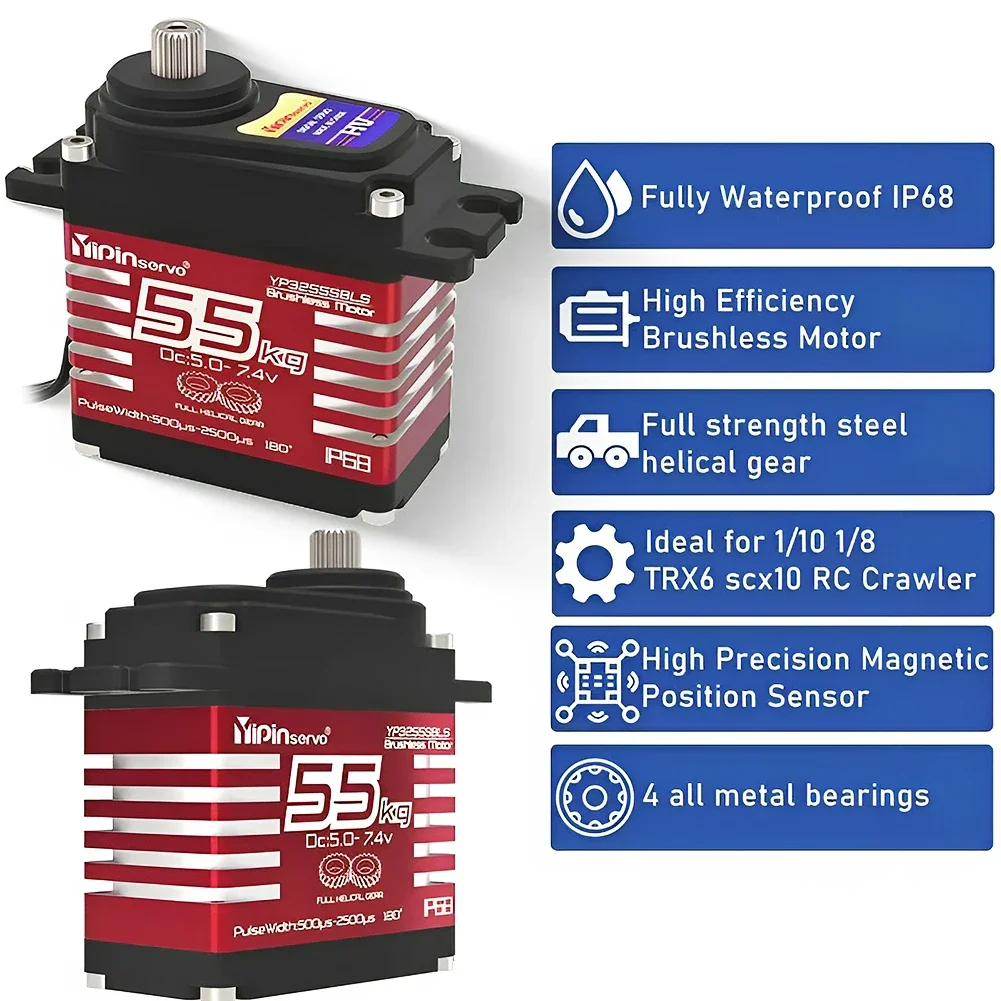 55 كجم أجهزة رقمية 7.4 فولت 180/270/360/357 درجة فرش RC محرك معزز عالي الولادة IP68 الصلب حلزوني والعتاد لسيارة RC 1/8 ، 1/10
