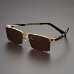 Glass Sunglasses Men Luxury Crystal Stone Brown Lens Sun Glasses Male Vintage High Quality Half Frame Eyewear Anti Scratch Gold