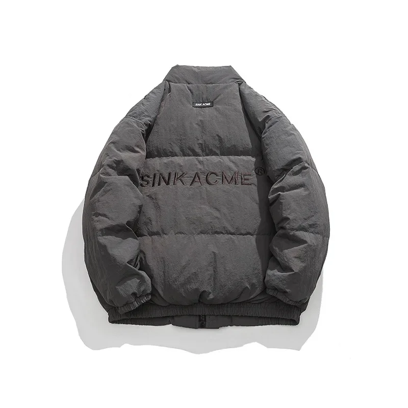 Chaqueta de plumón con cuello bordado de letras de Hip Hop para hombre, parka gruesa y cálida, ropa de calle informal suelta, Parkas de algodón para