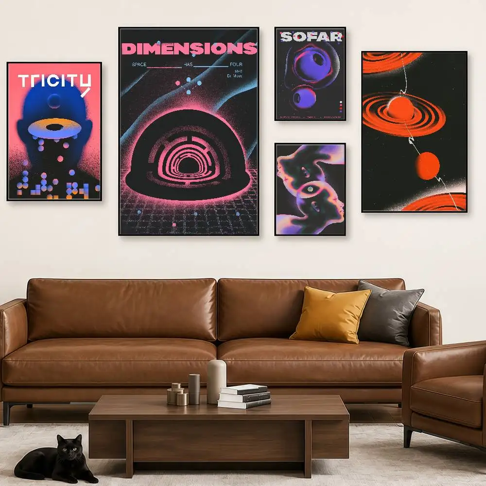 Abstract Futurism Wall Art Dark Colorful Character Geometry Posters Wall Art Retro Painting Home Room Cafe Club Dorm Wall Decor