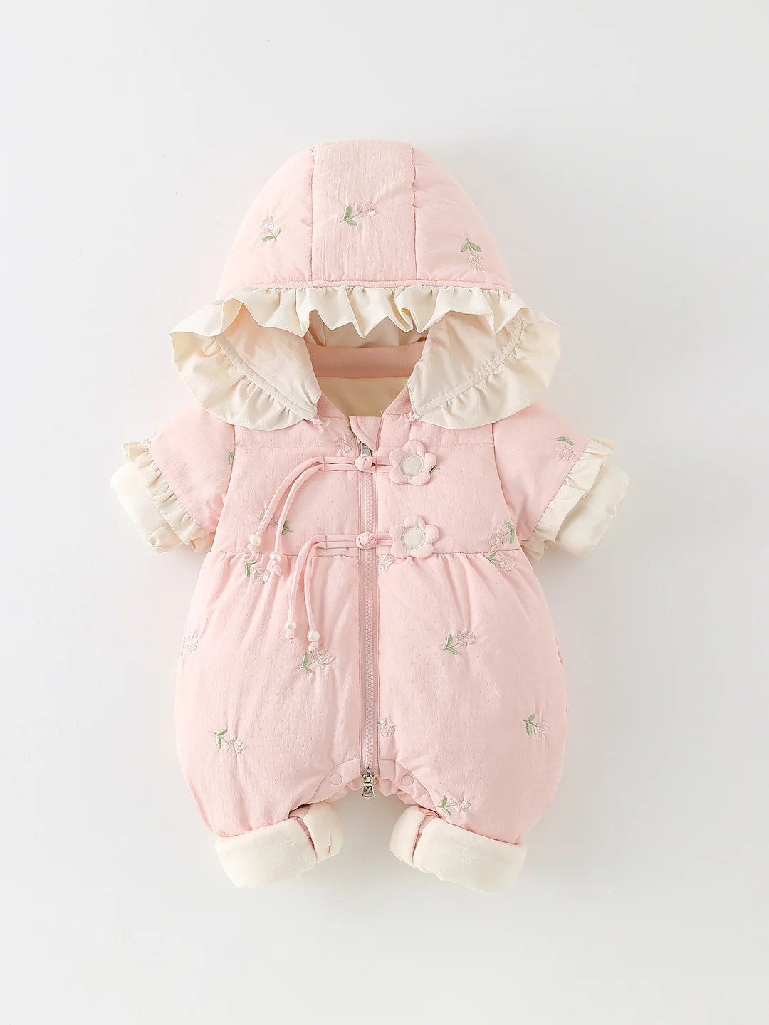 

Cute Baby Rer Winter Thiened Cotton-Padded Hooded Onesie Faionable Print Design Sweet Sle Long Sve Zipper Closure