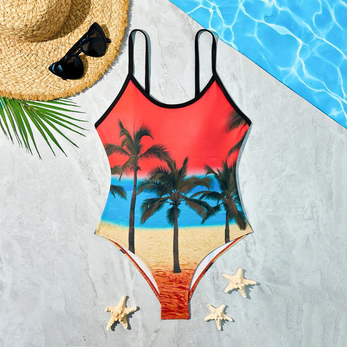 

2025 new Langqi one-piece conservative swimsuit fixed-edition landscape printing to cover the belly and look thin hot spring swi
