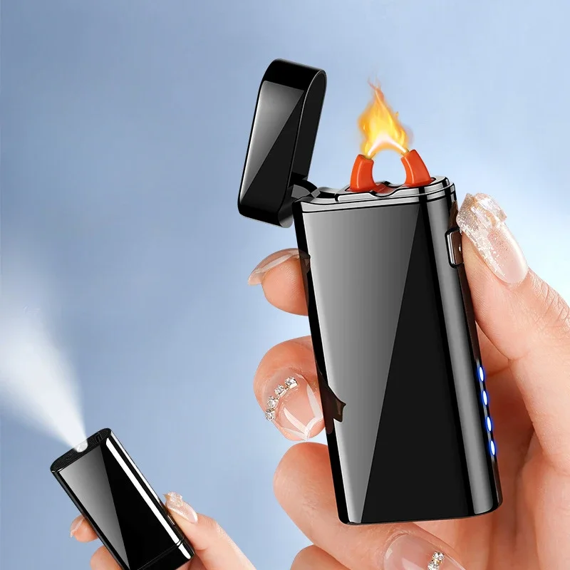 ขนาดใหญ่ Arc Fire ไฟแช็ก USB ชาร์จพลาสม่า Flameless ไฟแช็กจอแสดงผล LED กระพริบ Light ใหม่ไฟฟ้าโลหะไฟแช็ก