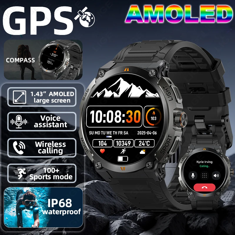 

LIGE Новые GPS Смарт-часы Мужчины Открытый Барометр AMOLED HD Экран Встроенный GPS Компас Военные Спортивные Фитнес Смарт-часы Мужские
