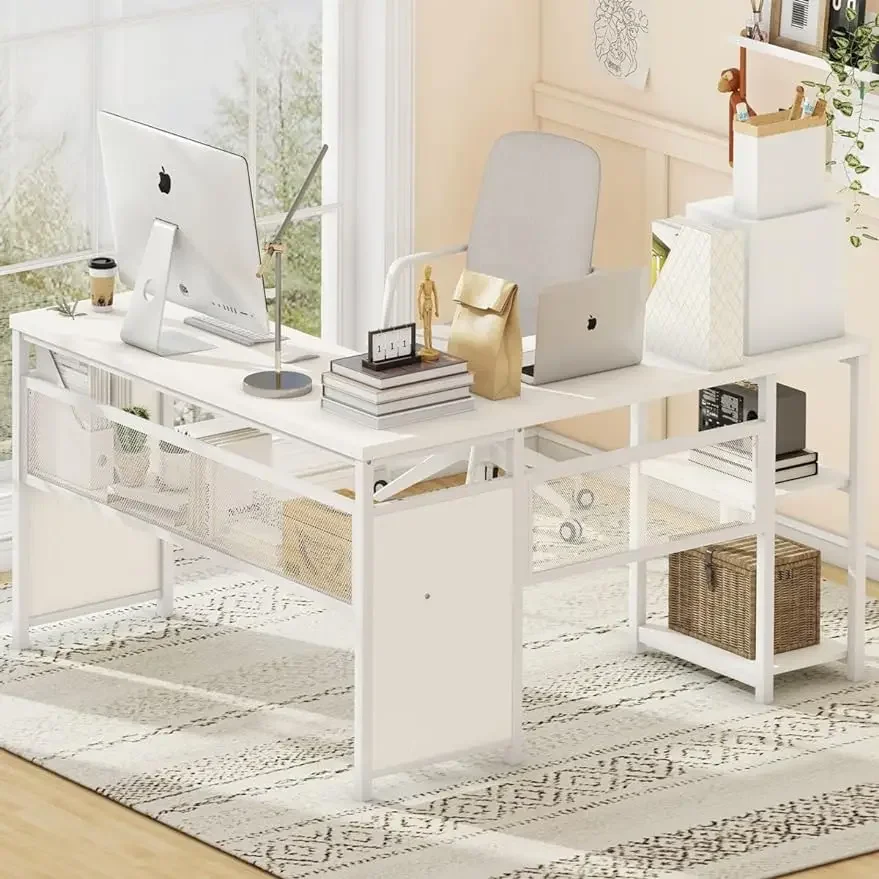 

FATORRI-L Shaped Computer Desk with Shelves Industrial Corner for Home Office White Oak 59"