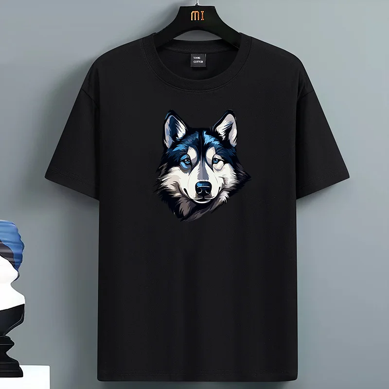

Luxury Summer For Men's 100% Cotton Casual Loose Cute Dog Print Round Neck Short Sleeved T-shirt Top High Street Unisex Style