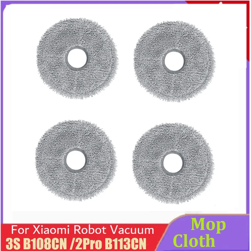 AC66 4PCS Washable Mop Cloth for Xiaomi Robot Vacuum 3S B108CN /2Pro B113CN Robot Vacuum Cleaner Replacement Parts Mop