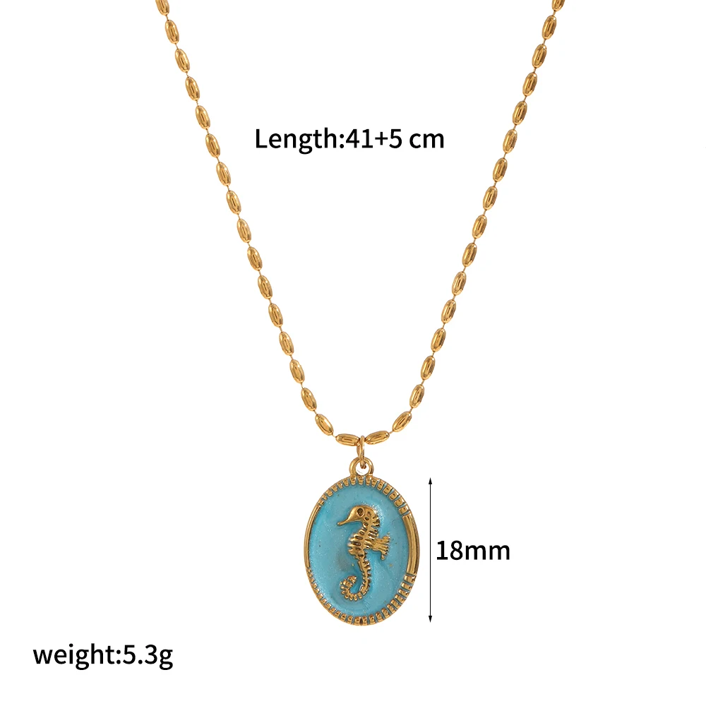 Modische 18k vergoldete Emaille-Anhänger mit Seestern- und Seepferdchen-Motiven, Halskette im Gothic-Stil, Edelstahl, DIY-Schmuckketten – Detail 4