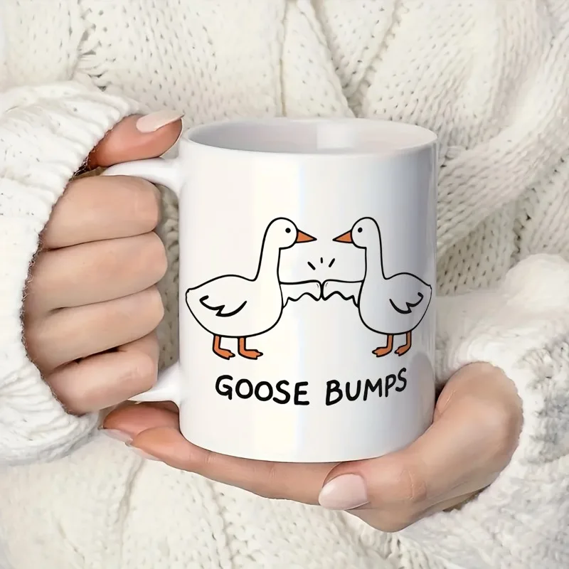 Goose Bumps Coffee Mug Ceramic White Cup for Office Desk Decor Pun Funny Mugs Tea Lover Gift Ideas Cute Party Home Kitchen Item