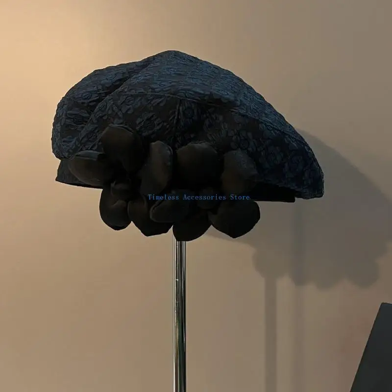 قبعة بيريه فرنسية 97QE مع زهور ثلاثية الأبعاد لطيفة، قبعة فنان مناسبة تمامًا للسفر