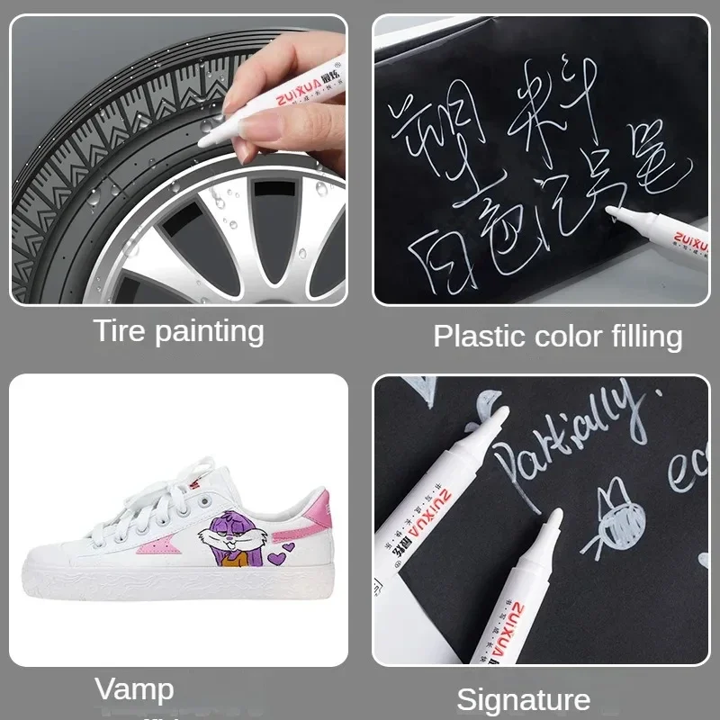 10/100 PCS White Marker Pen Paint Oily Waterproof Tire Painting Graffiti Pens Permanent Pen Stationery Art Office Supplies