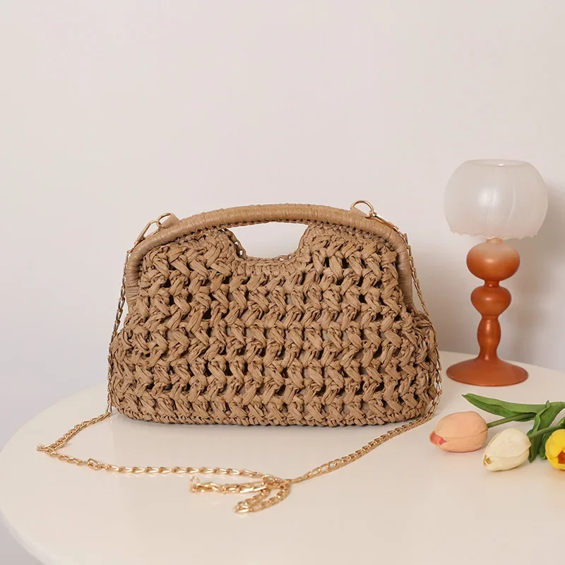 2026 Summer Casual Hand-woven Paper Woven Clutch Bag Fashionable New Versatile Women's Travel Vacation Clip Banquet Beach Bag