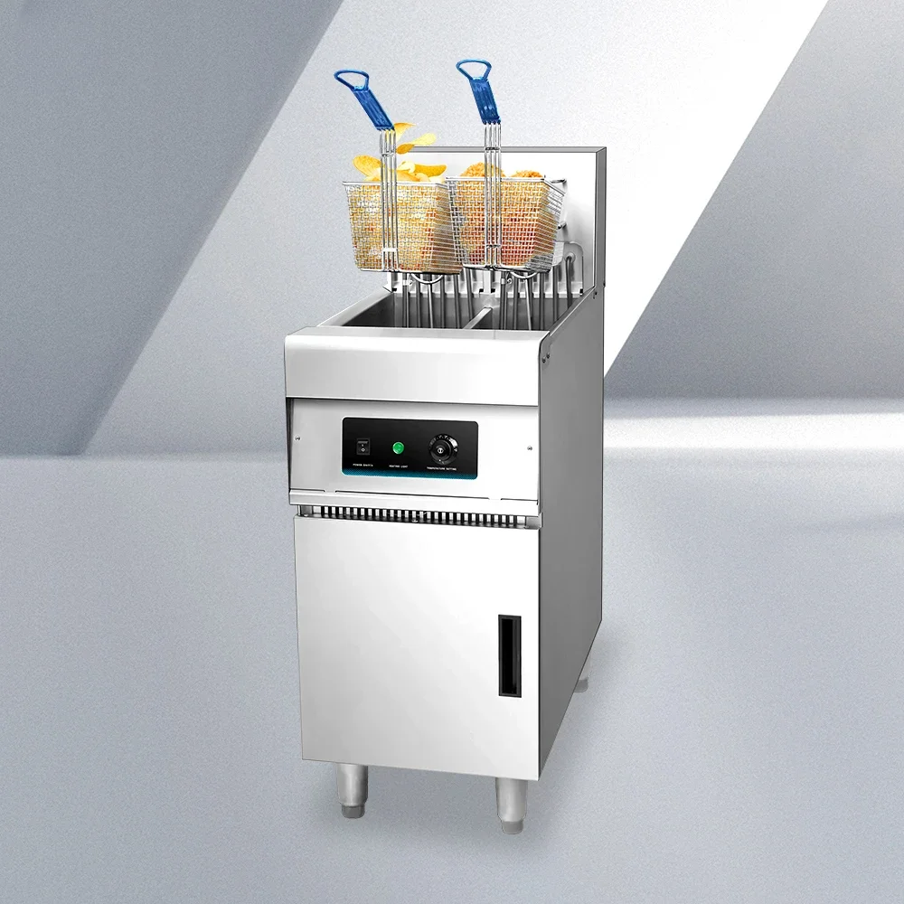 

# Машина для картофеля фри из нержавеющей стали, 2 бака, 2 корзины, коммерческая фритюрница для картофельных чипсов, электрическая/газовая фритюрница