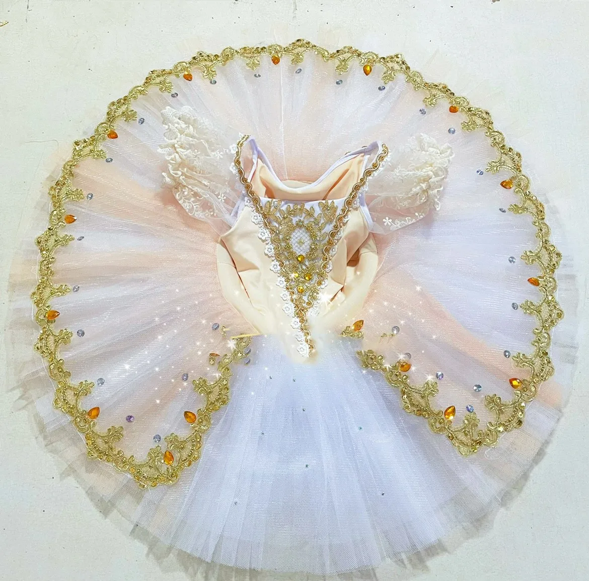 Professional Ballet Tutu Champagne Girl Sleeping Beauty Costume Child Swan Pancake Tutu Ballerinas Wear Balett Dress For Child