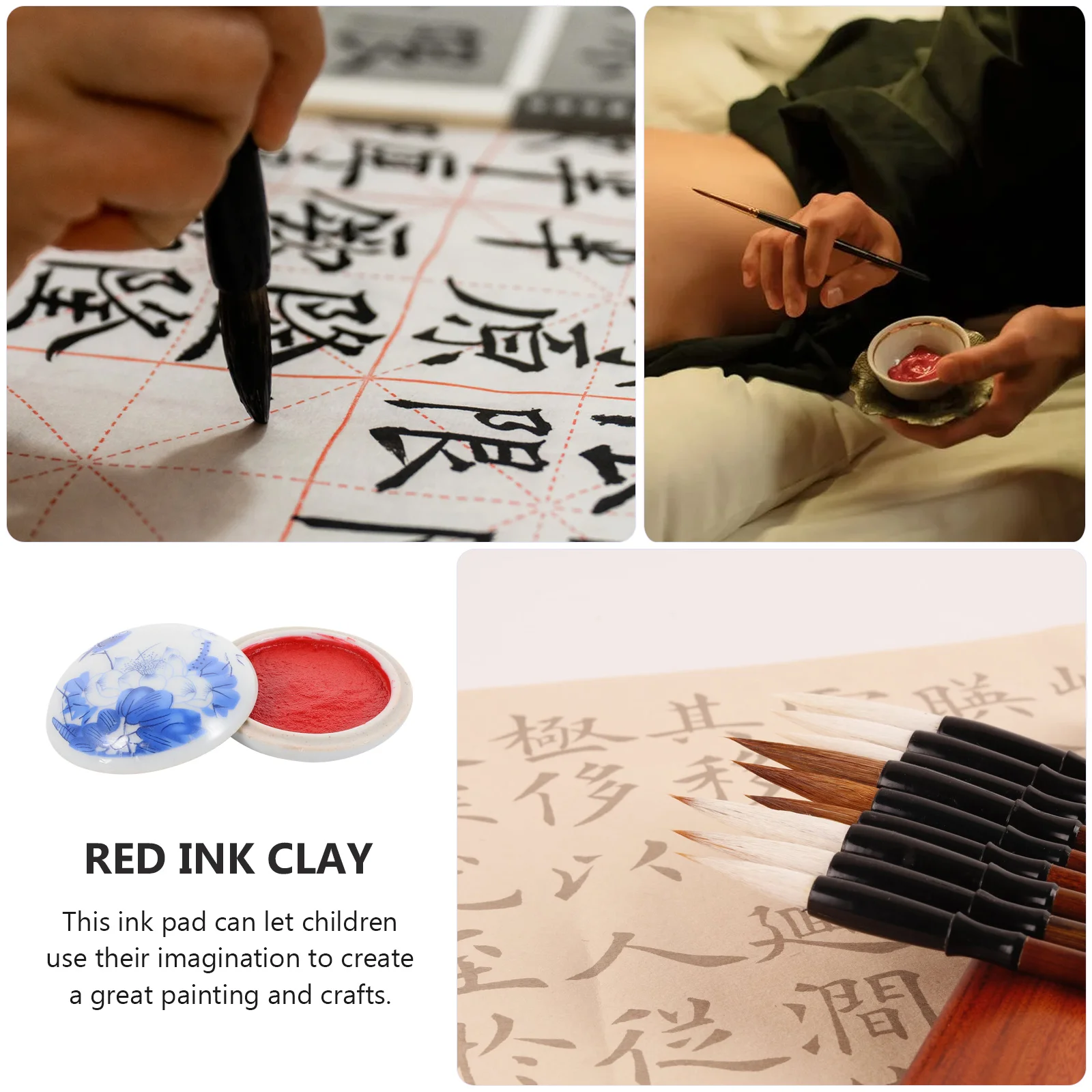 2pcs Chinese Inkpad Calligraphy Inkpad with Ceramic Box Red Ink Pad for Seal Use