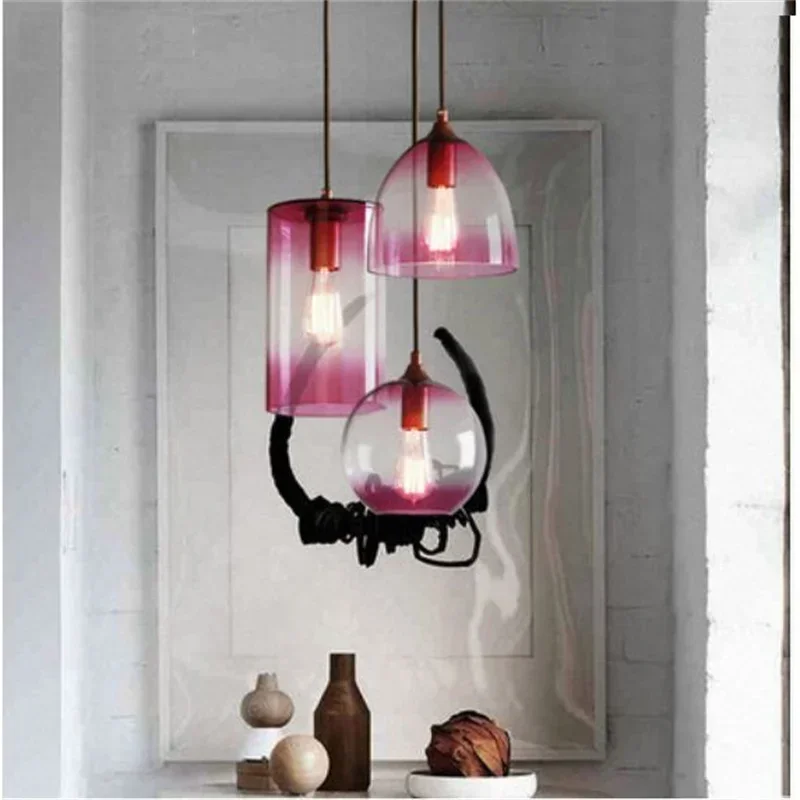 American restaurant chandelier bar light simple personality Nordic bar single head blue glass chandelier