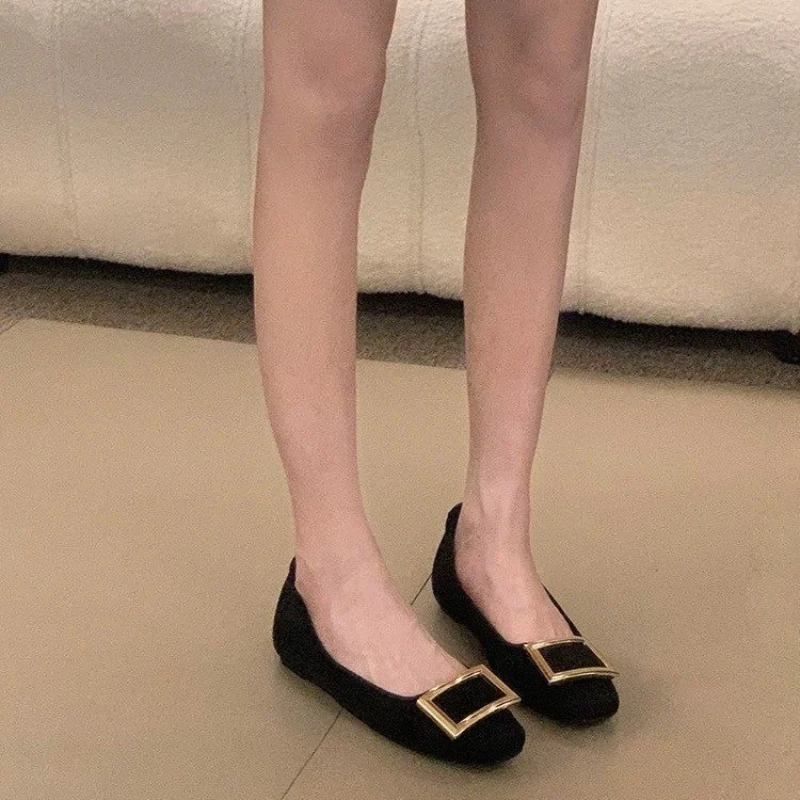 

Summer New French Elegance Evening Breeze Square Buckle High Heel Shoes Commuter Flat Women's Shoes