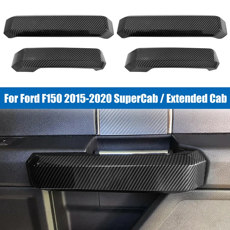 4Pcs Inner Door Handles Cover Trim Carbon Fiber Style Interior Accessories For Ford F150 2015 2016-2020 Super Cab / Extended Cab