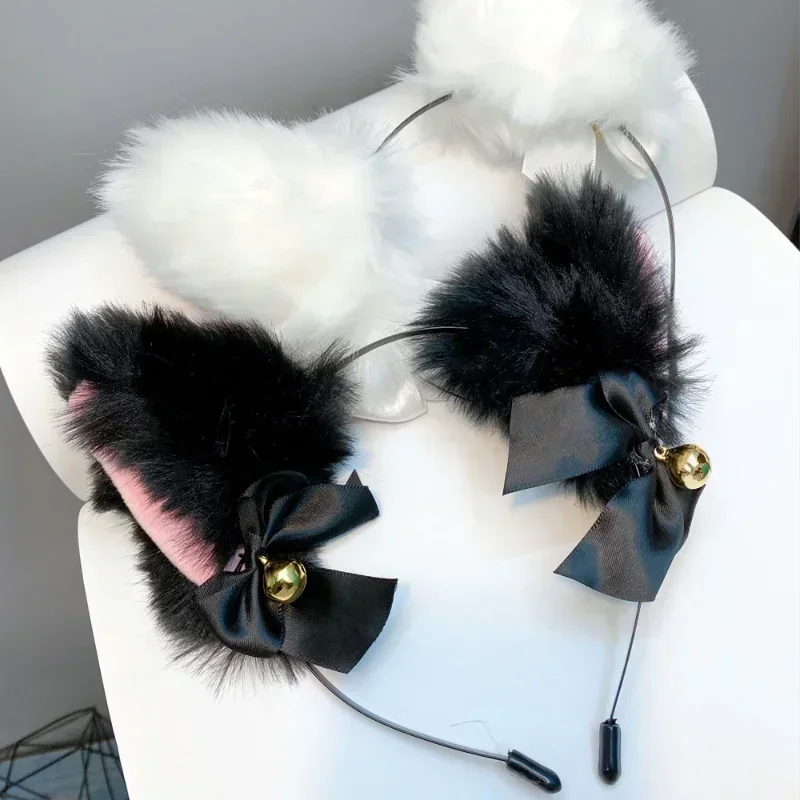 Cat Ear Bow Headband e Colar Conjunto para Cosplay, Orelha de Coelho, Plush Bell Hairband, Girl Party Headwear, Acessórios para Cabelo para Mulheres