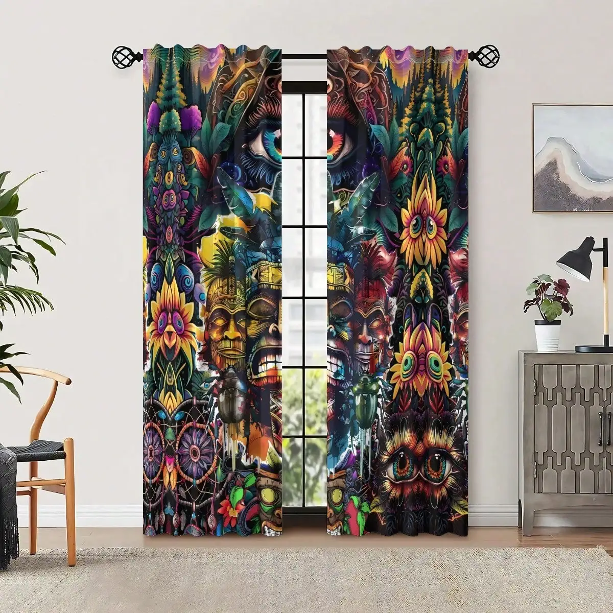 Creative Tiki Style Curtains From Hawaii, Perfect For Decorating Bedrooms, Living Rooms, Offices, And Homes