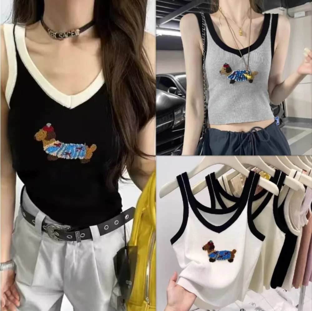 

Fashion Knitted Camisoles Women Color Blocked Slim Casual Sleeveless Vest Straps Sling Tank Tops