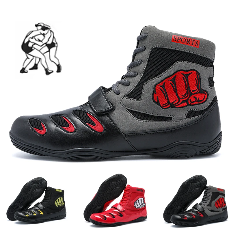 Men's Large Wrestling Shoes Mesh Breathable Boxing Anti slip Wear Resistant Sneakers Fashionable Casual High Top Footwear