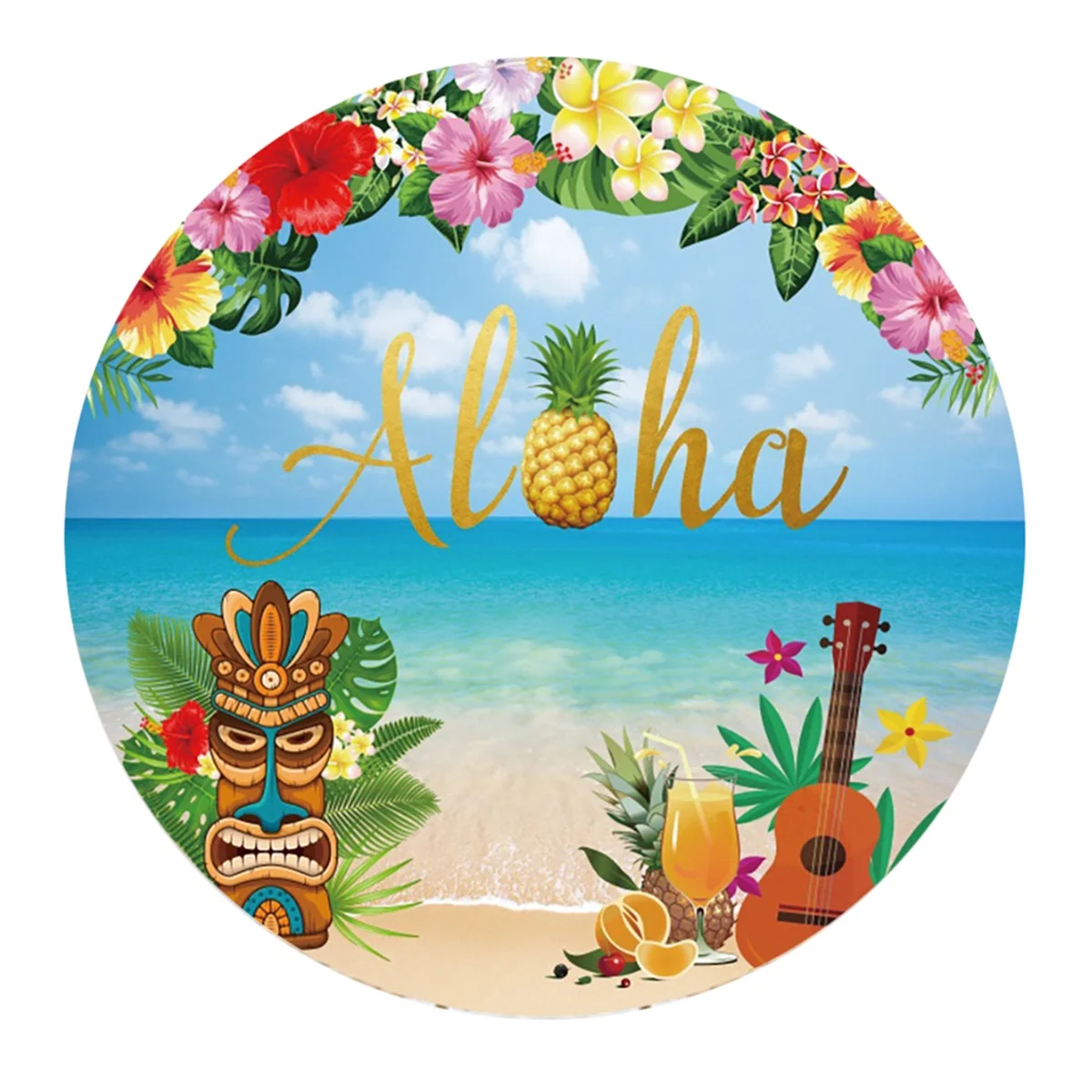 100cm Diameter Hawaiian Skateboarding Beach Party Supplies Round Curtain Background Cloth Photo Photography Props, F