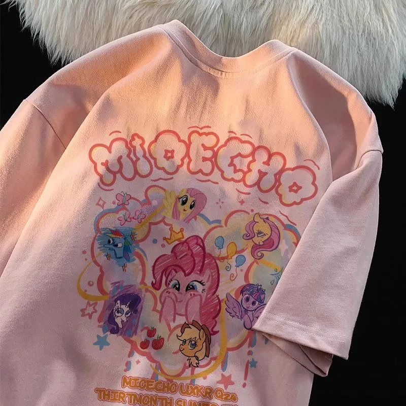 Camiseta de manga corta con estampado de dibujos animados de Burberry para mujer, novedad de verano, versátil, dulce y linda.