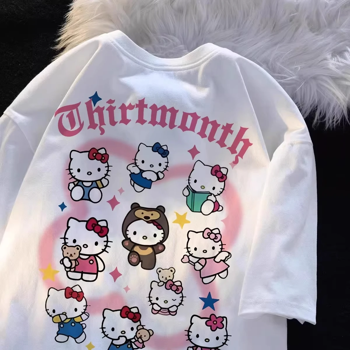 صيف 2025 الحلو لطيف مرحبا كيتي مطبوعة القطن قصير الأكمام فضفاضة عادية المرأة تي شيرت تنوعا للمرأة بلايز عادية