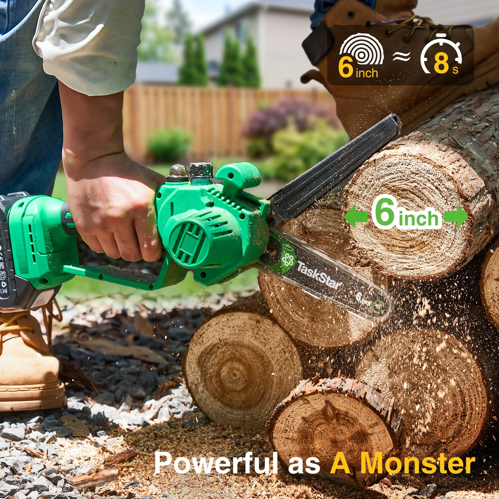 TaskStar 6-Zoll-Mini-Kettensäge, 700 W, Bürstenmotor, handgeführte elektrische Säge, manuelle Ölförderung, Gartensäge zum Beschneiden von Bäumen und zum Holzschneiden. für Makita 18V Akku-Pin – Detail 1