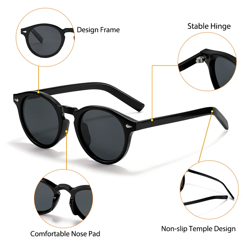 CATERSIDE Modische polarisierte Sonnenbrille für Herren, runder Tr-90-Rahmen, TAC-Linse, Sonnenbrille für Damen, für Reisen, Outdoor, Party – Detail 3