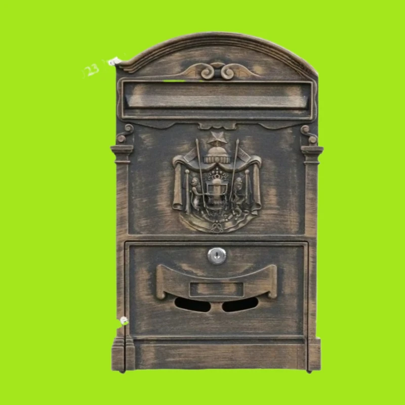 

European Retro Creative Home Decoration Wrought Iron Bronze Mailbox Wall-Mounted Noble Logo Letter Box Mailbox