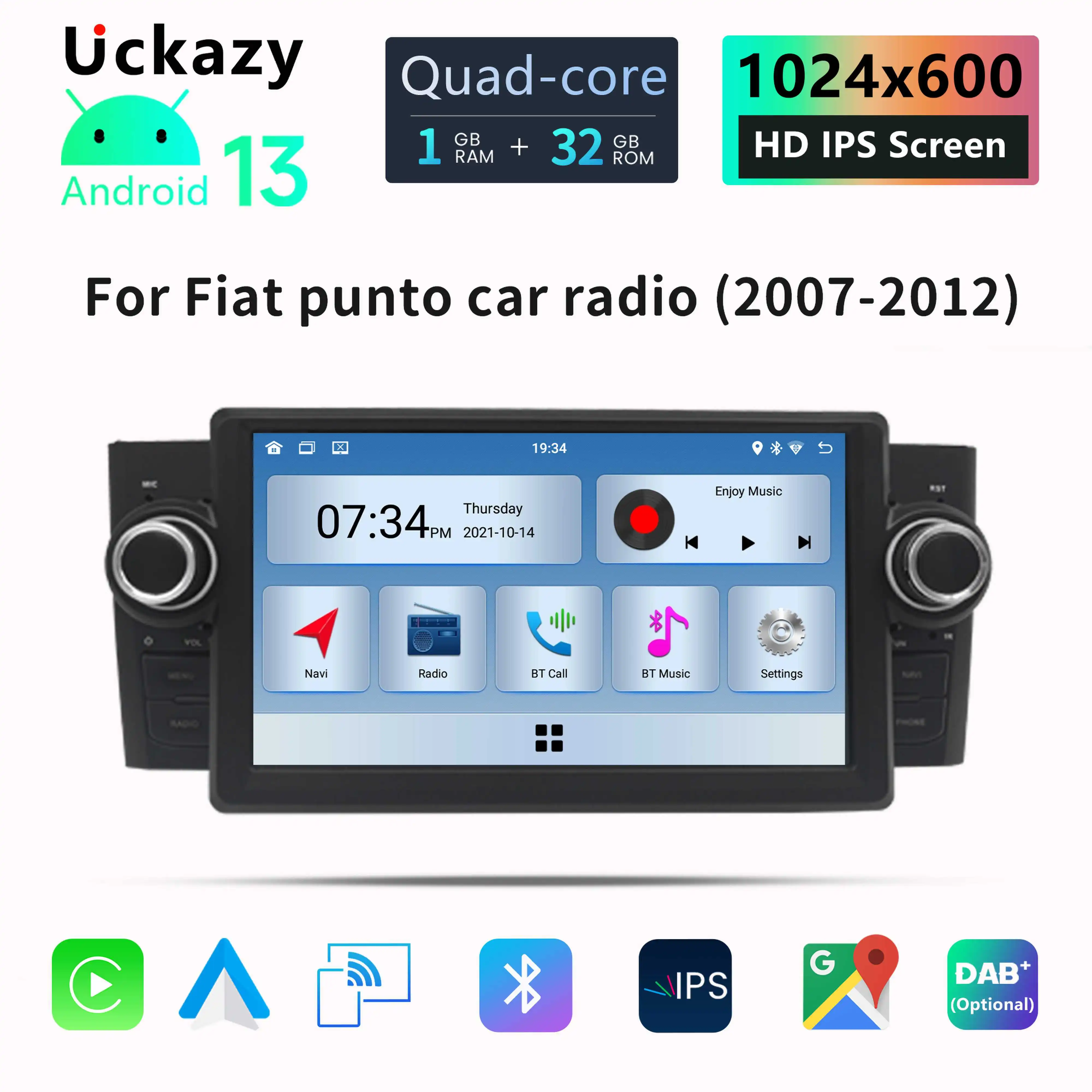 

Uckazy 7" Android 13 Car Radio for Fiat Linea Grande Punto 2007 - 2012 Auto Carplay GPS Navigation Multimedia Stereo Player