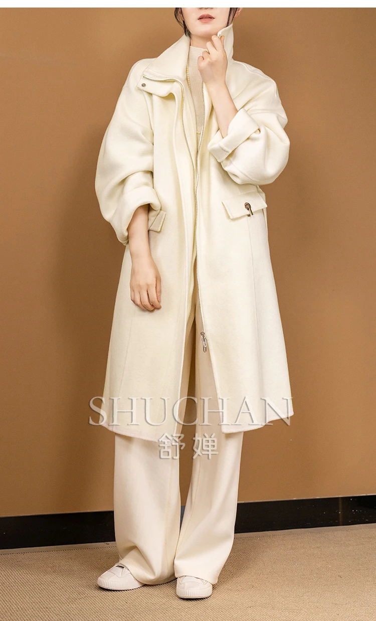 

Luxury Stand-up Collar 51% Cashmere 49% Wool Handmade Long Coat Women Abrigo Invierno 2024 Para Mujer