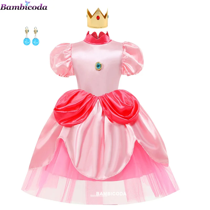 Vestido de Cosplay de princesa melocotón para niña, traje de juego de rol para fiesta de cumpleaños, trajes de rendimiento de escenario, vestidos de fantasía para niños de Carnaval