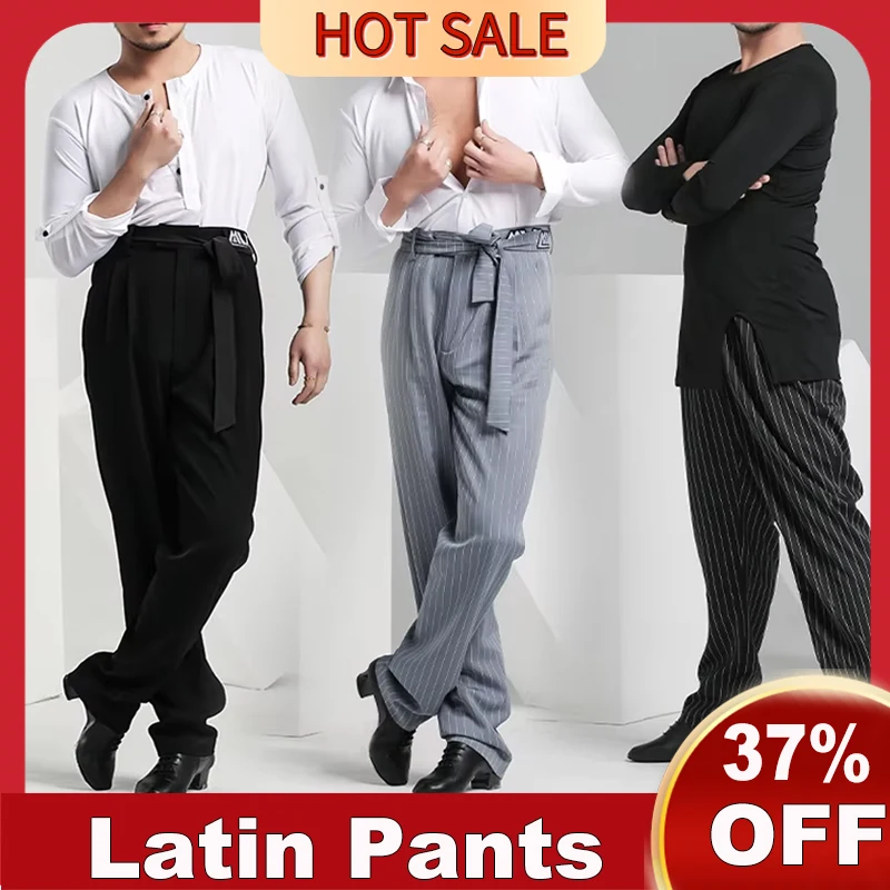 

2025 Latin Dance Performance Pants For Men Samba Chacha Tango Dress Adult Modern Pants Striped Pocket Pants Latin Wear