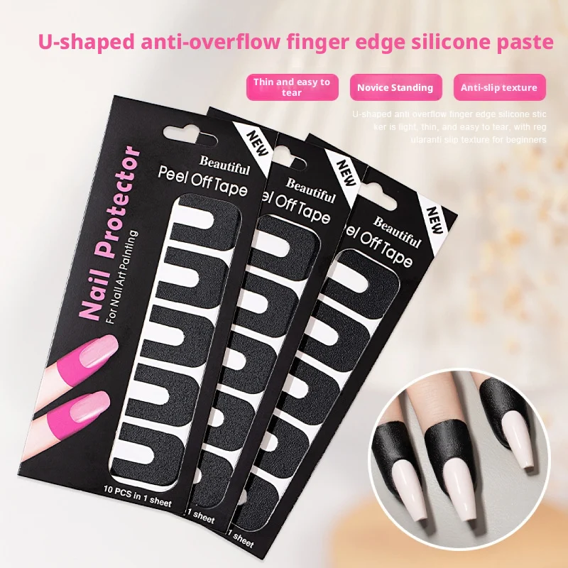 

10PCS U-Shaped Anti-Overflow Nail Protector Stickers Peel-off Gel Silicone Painting Manicure Protection Nail Art Tools