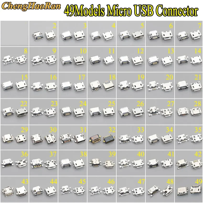 49models Mini Micro USB connector jack Charging port socket power v8 plug For Samsung Lenovo Sony Huawei JBL mobile phone tablet