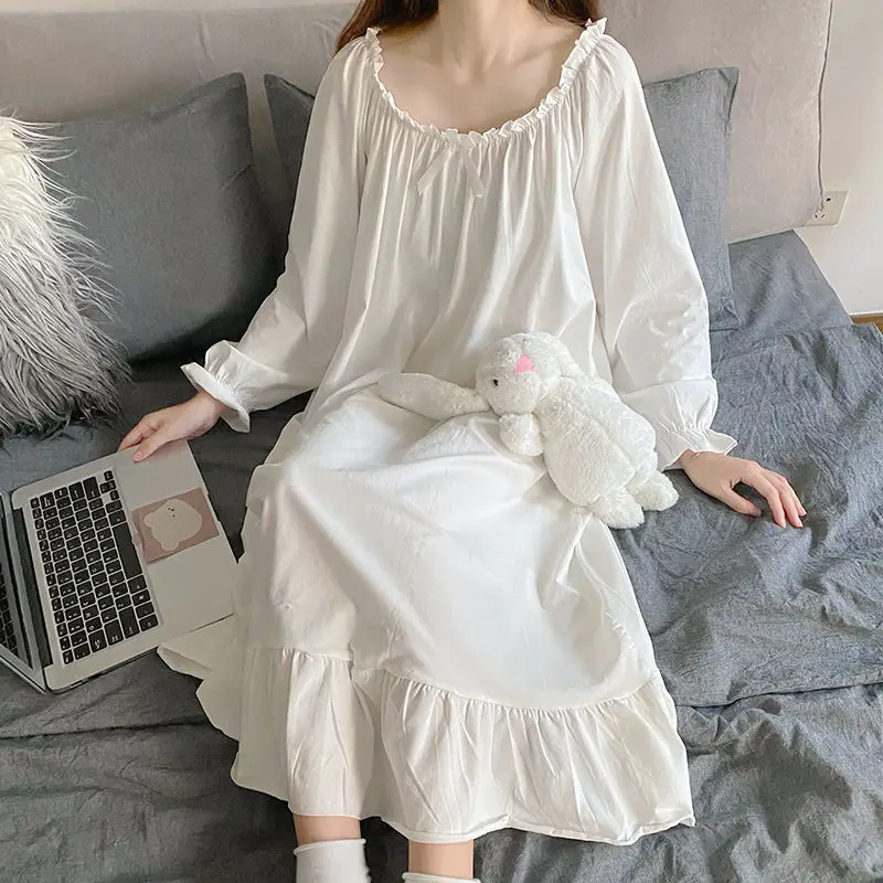 Camisón de manga larga para mujer, pijama de estilo japonés, dulce, blanco, ropa de casa, primavera y otoño, nuevo