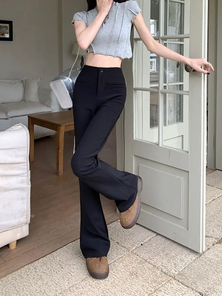 エレガントな白いフレアパンツ女性用蝶結びカジュアルパンツ韓国スタイル秋冬ハイウエスト TT1065