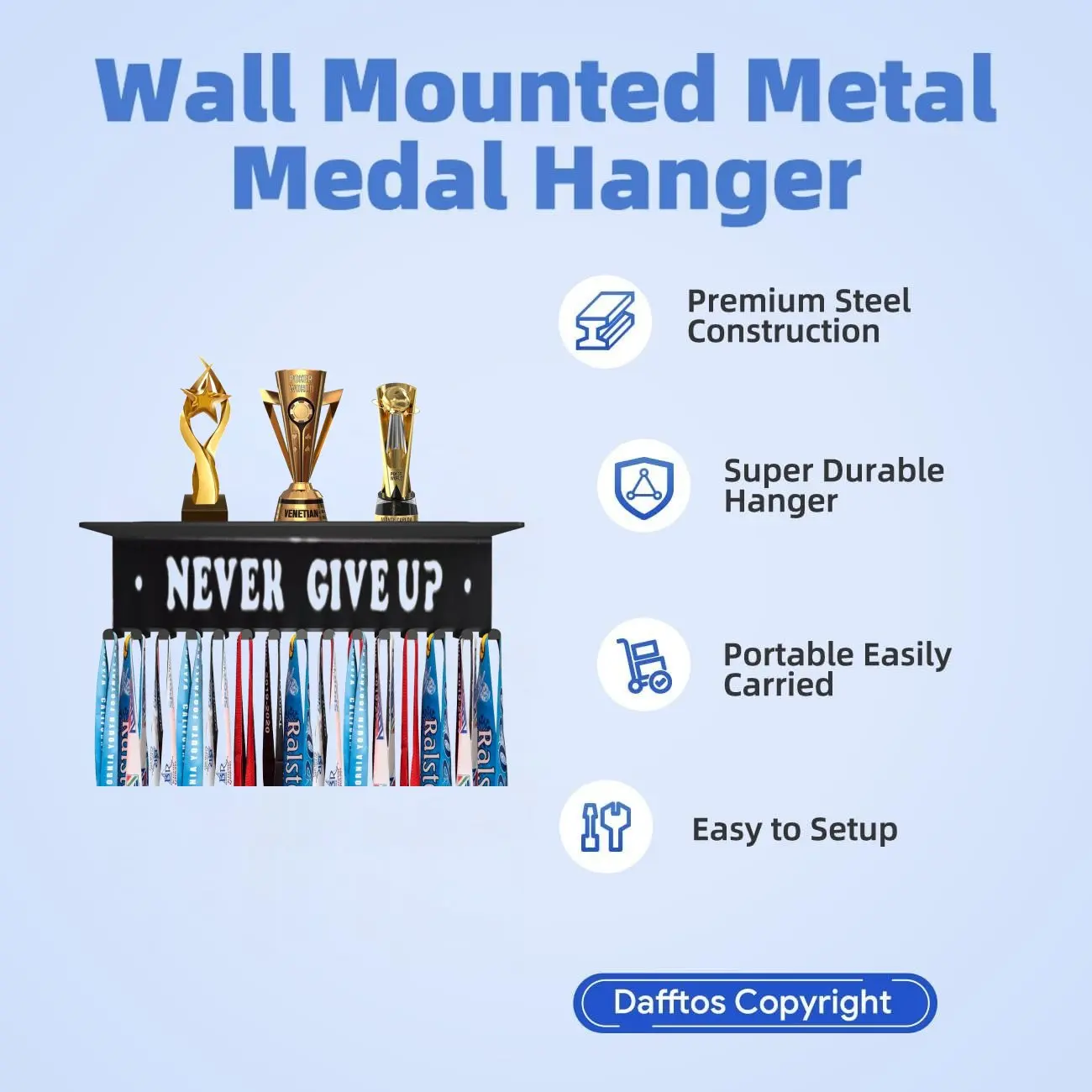 Fame Medal Holder Display Hanger Trophy Rack Organizer Rack Sturdy Steel Metal Easy to Install Cheer Gymnastics Soccer Softball
