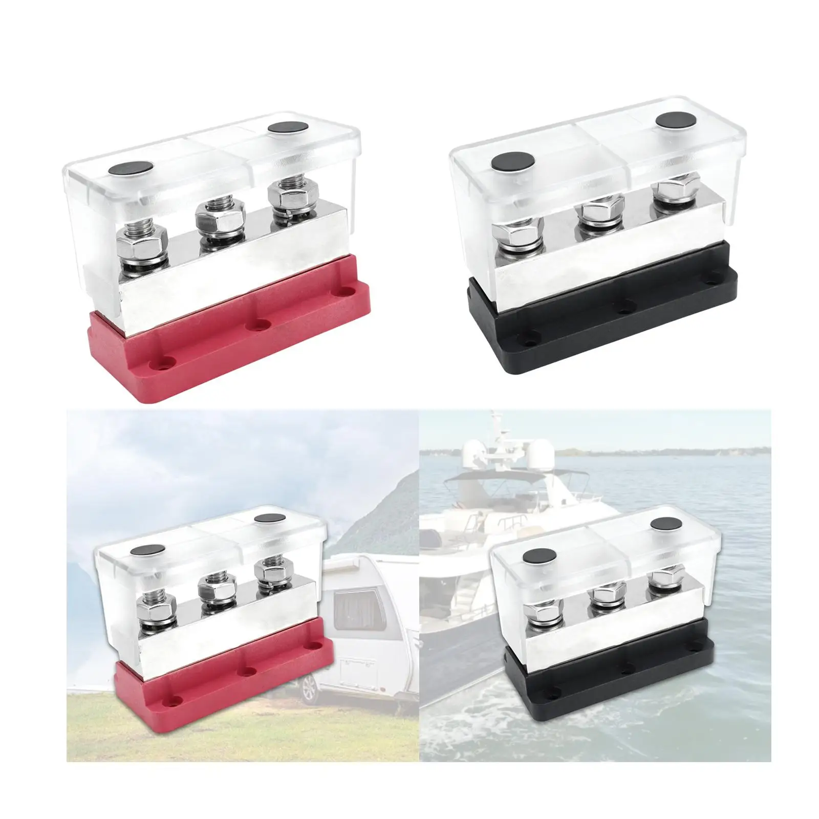 

Bus Bar Terminal Block Car Accessories Easy to Install High Current RV Trailer Connecting Block M10 Studs Copper Busbar 48V 600A