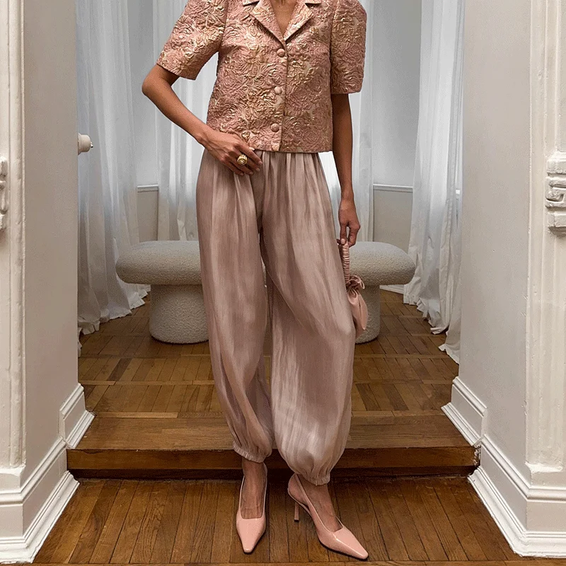 Talenza Women's Fashion Casual Pants Elegant Solid Patchwork Loose Long Pants Vintage Summer Commuter High Street Female Pants