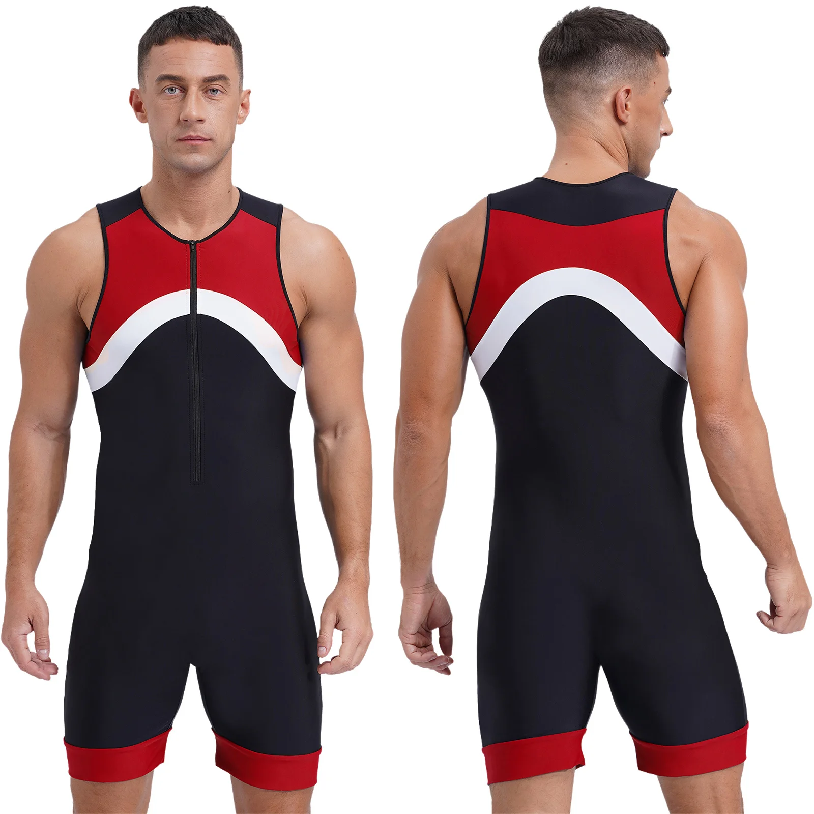 

Mens One Piece Swimsuit Swim Jumpsuit Shorty Wetsuit Bathing Suit Athletic Spandex Leotard Zipper Surfing Diving Suit Swimwear