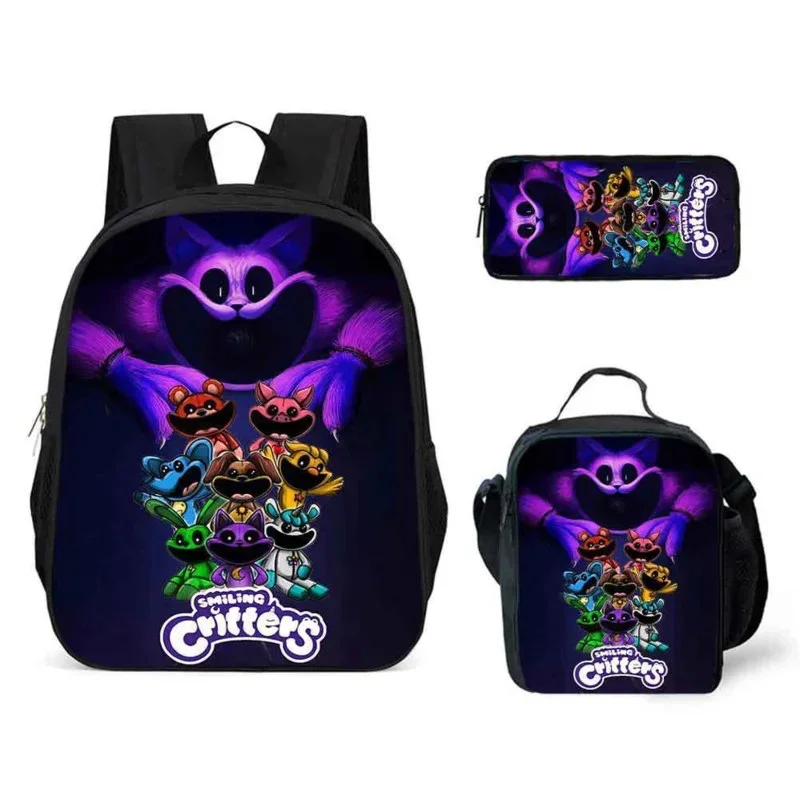 Smilings Critters-mochila escolar con figuras de Anime para adolescentes, niños y niñas, morral de día de 3 piezas, bolsa para lápices